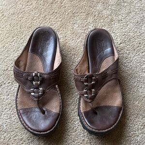 Clarks Brown Leather Slip-On Sandals